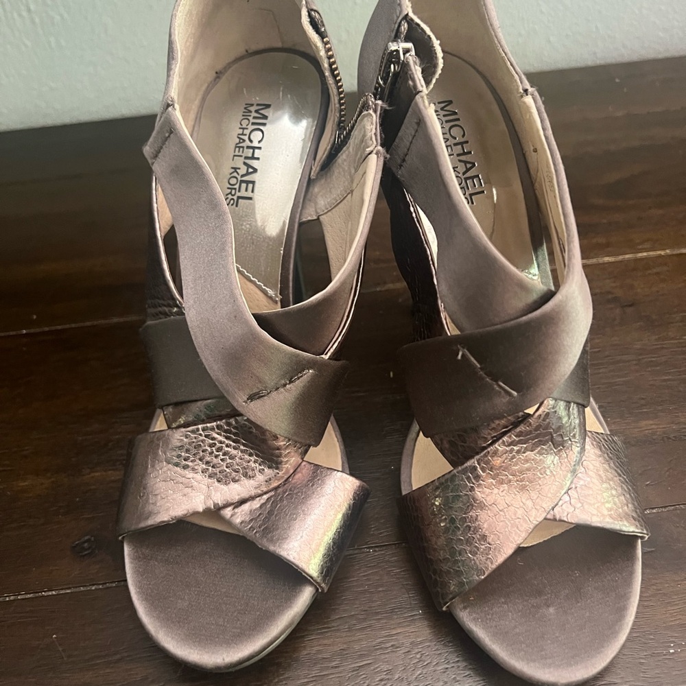 Michael Kors Metallic Bronze Strappy Heels 7.5